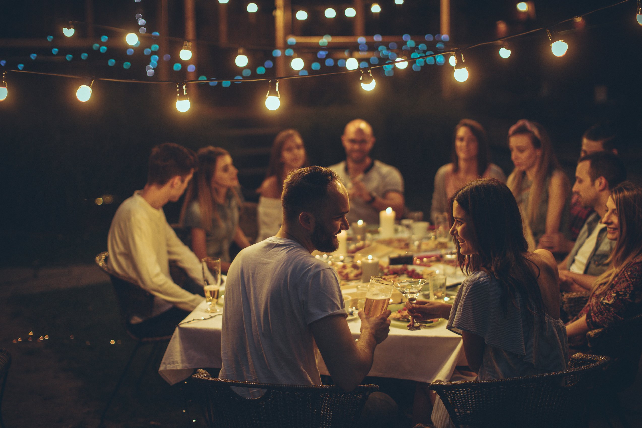 Friends gathered over dinner